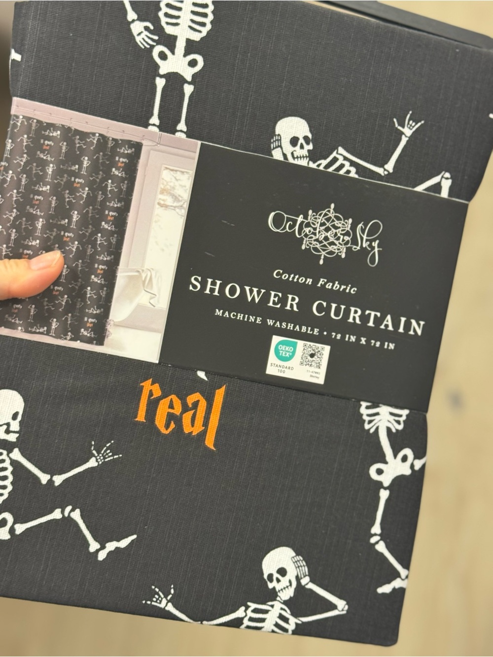 Black Skeleton Cotton Shower Curtain - Halloween Home Party Supplies